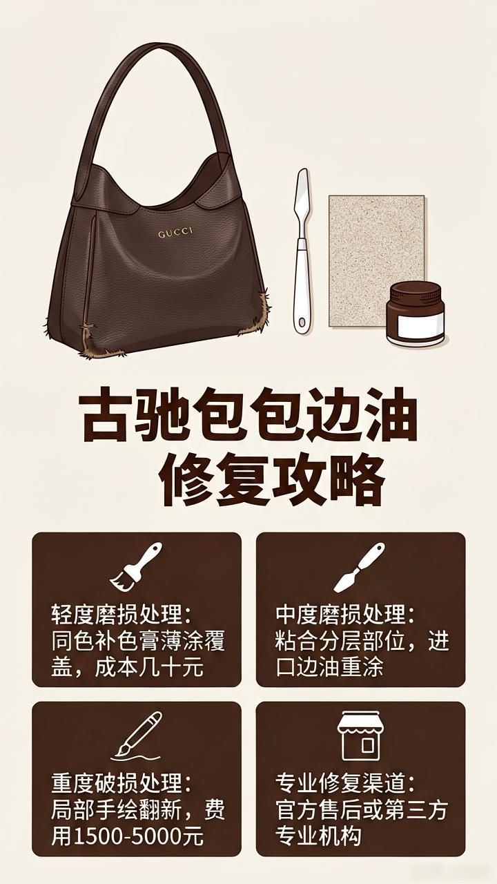 GUCCI古驰包包边油修复翻新维修_Gucci包边油修复方法_边油开裂脱落处理技巧
